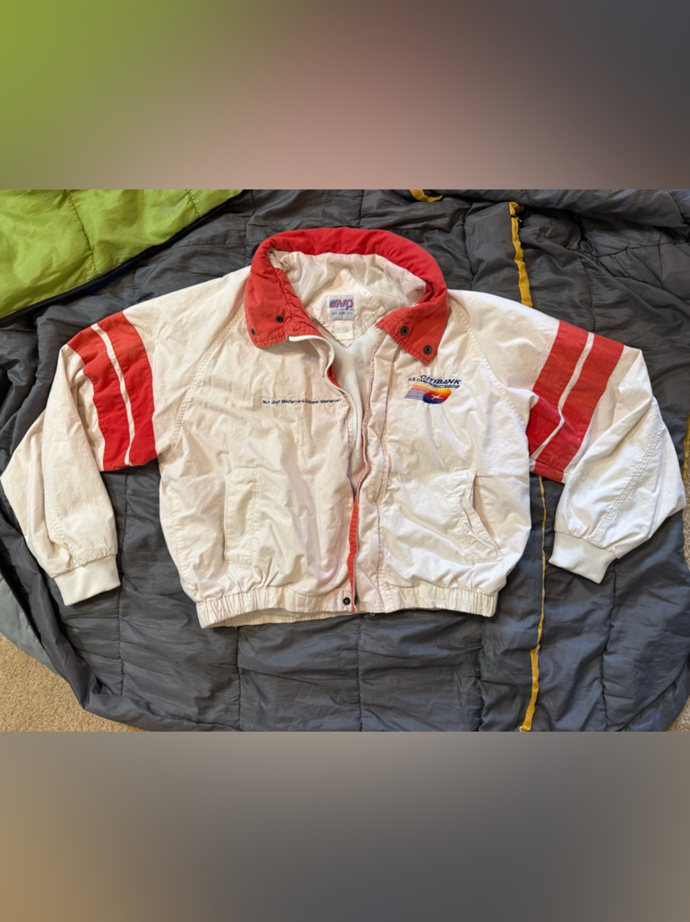 Vintage White and Red Hooded Windbreaker Jacket